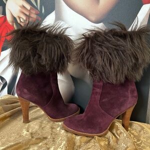 MARC JACOBS BURGUNDY DARK PURPLE SUEDE FAUX FUR Heeled Boots Size 9